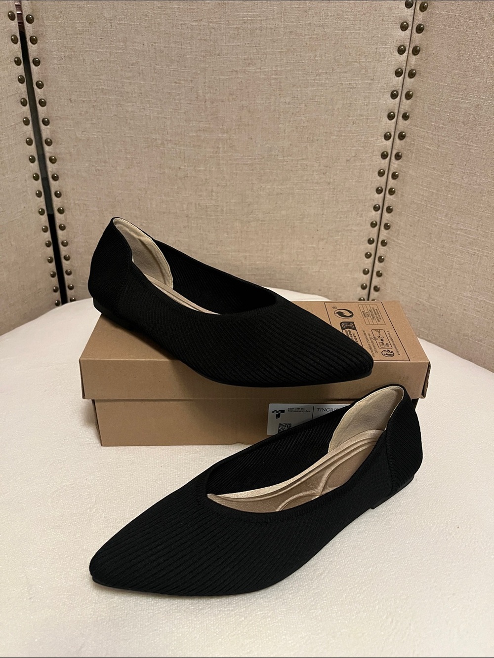 TINGRISE Women's Flats Shoes Pointed Toe Knit Ballet Comfortable size 8